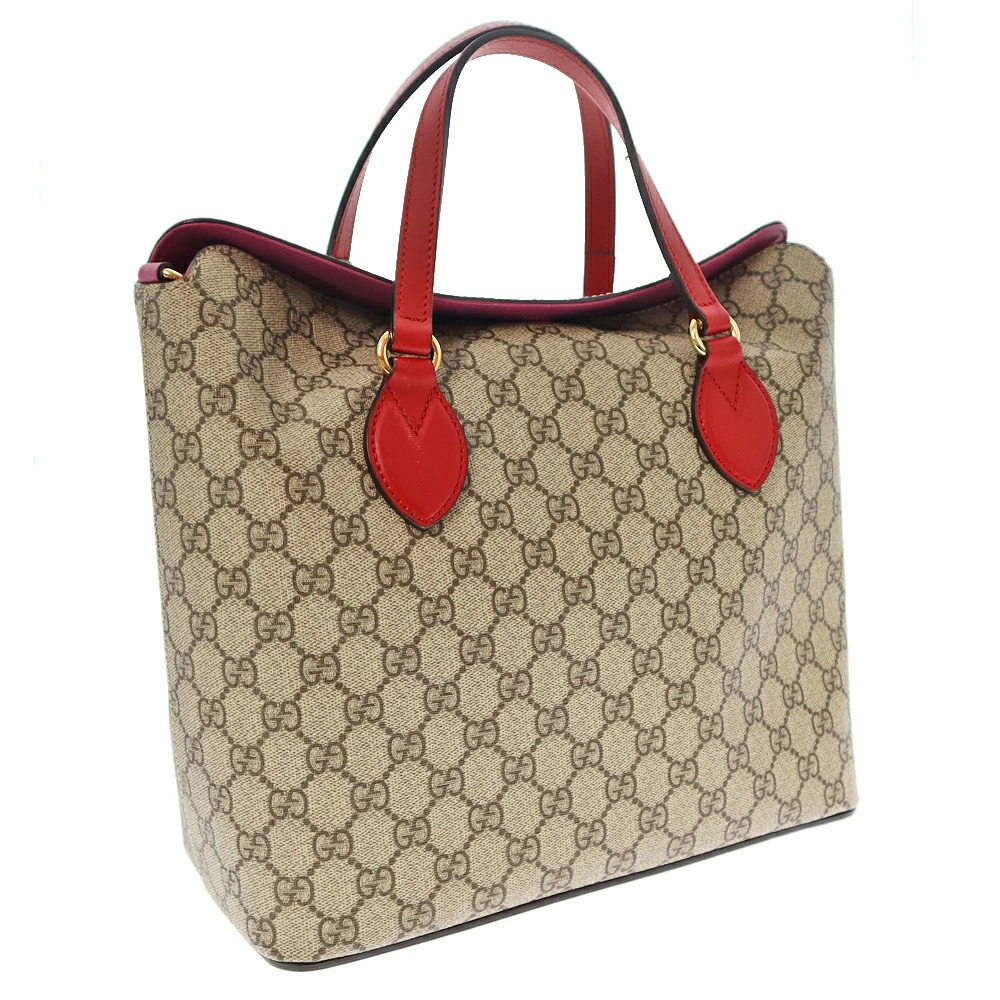 GUCCI Bag Tote Shoulder GG Supreme Canvas Leather Beige Red Pink Handbag